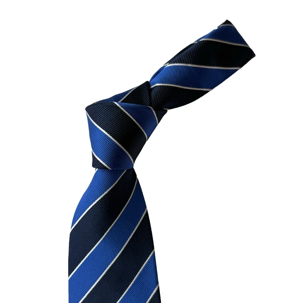 CHARLES TYRWHITT Men's 100% Silk Necktie Designer Blue &‎ White Striped EUC